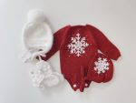 Merino Baby Romper and Bonnet Set – Red Snowflake Outfit