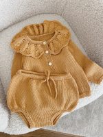 Cotton Baby Cardigan and Panties Set – Collared Knit Outfit - Image 7
