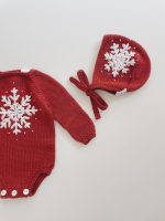 Merino Baby Romper and Bonnet Set – Red Snowflake Outfit - Image 5