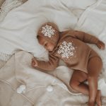 Merino Wool Baby Romper and Bonnet Set – Snowflake Outfit