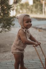 Cotton Popcorn Knit Baby Outfit - Romper & Bonnet Set - Image 6