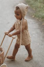 Cotton Popcorn Knit Baby Outfit - Romper & Bonnet Set - Image 2