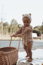 Cotton Baby Romper and Bonnet Set – Popcorn Knit Outfit