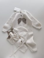 Merino Wool Baby Angel Outfit – Romper, Bonnet & Booties