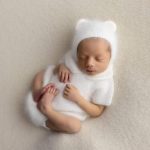 Baby unisex knitted bear bonnet polo romper and socks - Set of 3 - Photography props