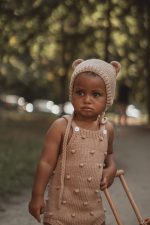 Cotton Popcorn Knit Baby Outfit - Romper & Bonnet Set - Image 9