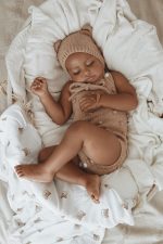 Cotton Popcorn Knit Baby Outfit - Romper & Bonnet Set