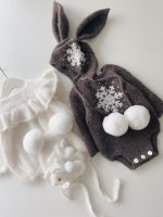 3-6 months Baby Romper and Bunny Bonnet – Brown Christmas Outfit Alpaca - Image 6