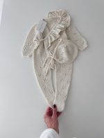 Merino Baby Romper and Bonnet Set - Cream Knit with Ruffles - Image 9