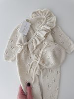 Merino Baby Outfit – Cream Ruffle Romper and Bonnet Set - Image 8
