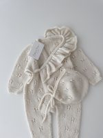 Merino Baby Outfit – Cream Ruffle Romper and Bonnet Set - Image 6