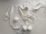 Angora Baby Bunny Romper and Bonnet – Cream Knit Outfit - Image 2