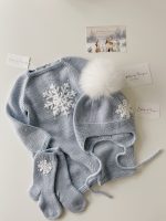 Knitted Merino Baby Romper Set, Blue Snowflake Outfit - Image 4