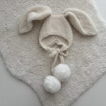 Alpaca Baby Bunny Bonnet – Rabbit Fur Pom Poms, Photo Prop