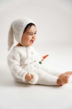Alpaca Knit Baby Bunny Outfit – Romper and Bonnet Set - Image 2