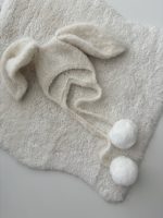 Alpaca Baby Bunny Bonnet – Rabbit Fur Pom Poms, Photo Prop - Image 3
