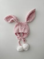 Alpaca Baby Bunny Bonnet – Pink Knit Hat with Fur Pompoms, 6-9 Months - Image 8