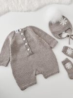 Merino Knit Baby Romper Set, Snowflake Embroidery, Photo Prop - Image 2