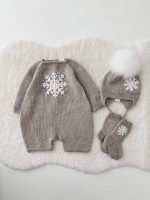 Merino Knit Baby Romper Set, Snowflake Embroidery, Photo Prop - Image 9