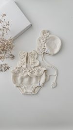 Baby girl romper and bonnet - Set of 2 - Summer set - Yellow color outfit - Image 2