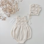 Baby Girl Cream Romper and Bonnet Set – Cotton