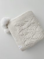 Cream Alpaca Baby Blanket – Hand-Knitted, Genuine Fur Pom Poms - Image 7