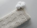 Hand Knitted Cream Alpaca Baby Blanket – Fur Pom Poms - Image 3
