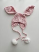 Alpaca Baby Bunny Bonnet – Pink Knit Hat with Fur Pompoms, 6-9 Months - Image 3