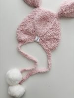 Alpaca Baby Bunny Bonnet – Pink Knit Hat with Fur Pompoms, 6-9 Months - Image 7