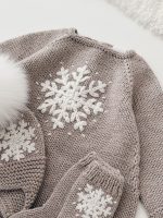 Merino Knit Baby Romper Set, Snowflake Embroidery, Photo Prop - Image 5