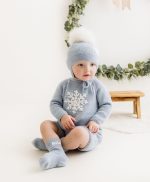 Long sleeve romper, bonnet and socks with snowflake embroidery - Set of 3 - Photo prop