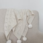 Cream Alpaca Baby Blanket – Hand-Knitted, Genuine Fur Pom Poms