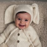 Alpaca Bunny Baby Outfit – Knit Romper & Bonnet Set