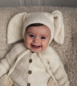 Alpaca Bunny Baby Outfit – Knit Romper & Bonnet Set
