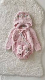 Angora Baby Girl Outfit – Embroidered Romper, Bonnet & Booties Set - Image 2