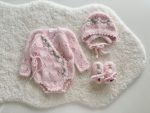 Angora Baby Girl Outfit – Embroidered Romper, Bonnet & Booties Set
