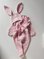 Merino Knit Baby Romper and Bonnet Set - Pale Pink - Image 2