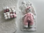 Crochet Bunny Toy – 100% Merino Wool, Pink Outfit