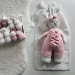 Crochet Bunny Toy – 100% Merino Wool, Pink Outfit