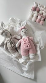 Crochet Bunny Toy – 100% Merino Wool, Pink Outfit - Image 7