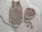 Knitted Baby Romper and Bonnet Set - 100% Cotton