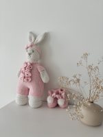 Crochet Bunny Toy – 100% Merino Wool, Pink Outfit - Image 3