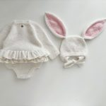 Angora Baby Romper and Bunny Bonnet Set – Ruffle Photo Props - READY TO SHIP