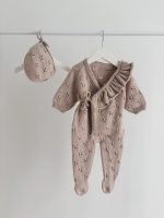 Beige Merino Baby Romper with Ruffle & Bonnet Set (6-9 Months) - Image 2
