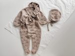 Beige Merino Baby Romper with Ruffle & Bonnet Set (6-9 Months) - Image 7