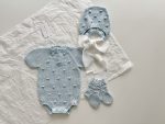 Cotton Knit Baby Romper, Bonnet and Socks Set, Photo Prop