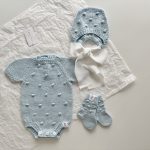 Cotton Knit Baby Romper, Bonnet and Socks Set, Photo Prop