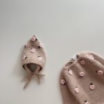 Embroidered Rose Merino Wool Baby Romper and Bonnet Set