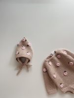 Embroidered Rose Merino Wool Baby Romper and Bonnet Set