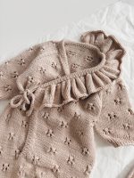 Beige Merino Baby Romper with Ruffle & Bonnet Set (6-9 Months) - Image 3